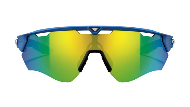 Blue sport sunglasses with mirrored yellow green lenses