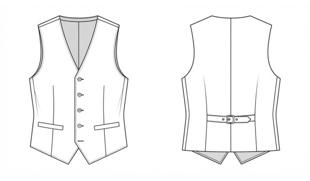 Men's formal suit vest vector fashion flat design with back buckle