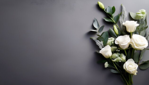 minimalist sympathy condolences card flowers on a muted grey background funeral concept copy space