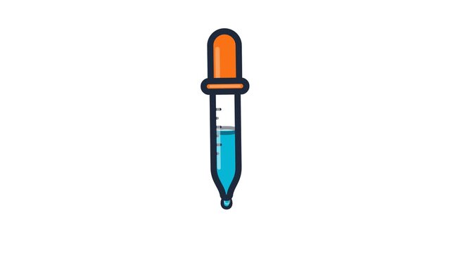 Cartoon Pipette with Blue Liquid Drop Animation