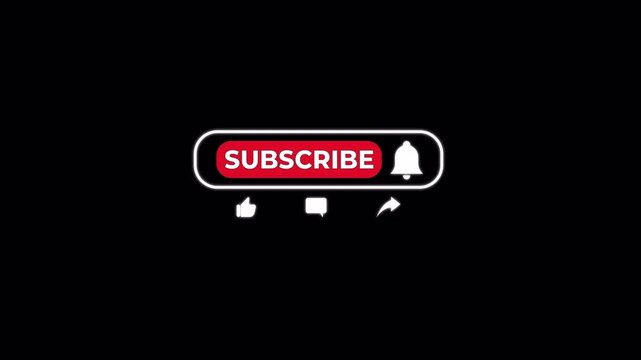 Subscribe Button Click Animation with Like, Comment, Share and Notification Bell Icons on Transparent Background