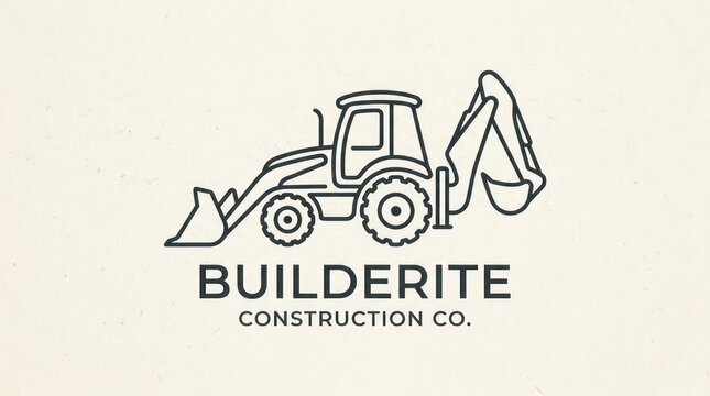 Builderite construction co logo with backhoe loader machinery illustration.
