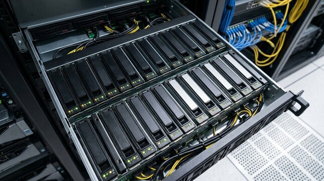 NVMe SSD Drive Array in JBOD Chassis, Enterprise Data Storage Server Concept