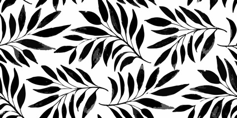 Botanical leaf pattern seamless black and white vector illustration © Shahabuddin