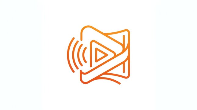 Abstract play button icon design with sound waves and orange linear gradient aesthetic.
