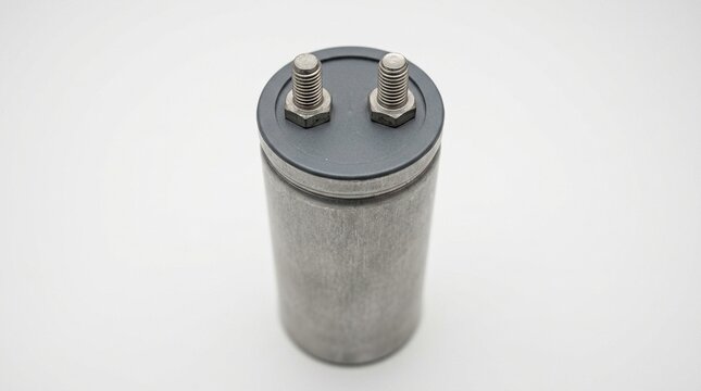 Supercapacitor Close-Up, Cylindrical Ultracapacitor Component on White Background