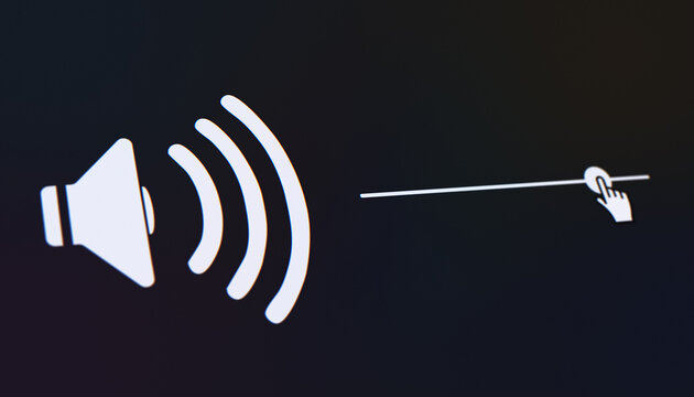 Illustration of a audio volume level control icon, sound volume slider interface - close-up.