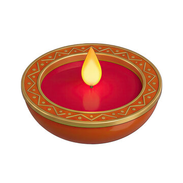 Diya with flame isolated on transparent background