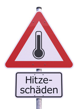 3d Illustation - Verkehrsschild - Achtung - Hitzesch&auml;den - Freisteller