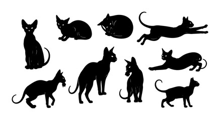 Obraz premium Black Cat Silhouettes Collection, Elegant Feline Poses Vector Set, Minimalist Animal Graphics for Design