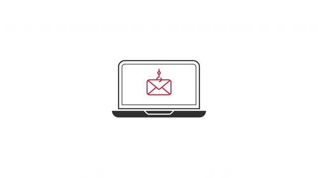 Phishing email envelope with laptop, Cyber security scam alert animation motion graphic