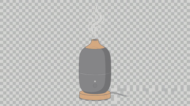Essential oil aroma diffuser illustration with rising steam mist, vector graphic icon on transparent background