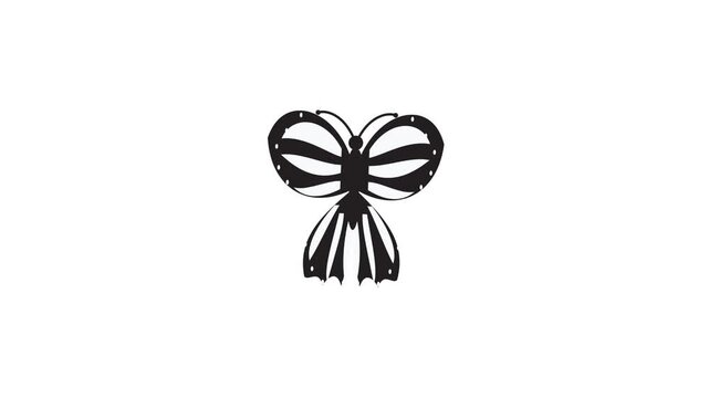 Minimalist Black Butterfly Icon on White Background