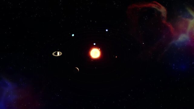 Breathtaking journey through space with 60-second seamless loop animation of our Solar System. Beauty of the sun and the orbiting planets. For sci-fi projects, or educational displays.