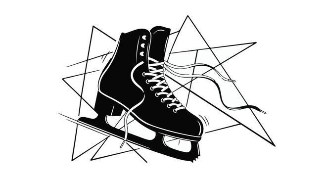 Ice skate blade resting against a backdrop of geometric shapes evokes the elegance, precision, and artistic movement associated with professional figure skating performances in winter sport.