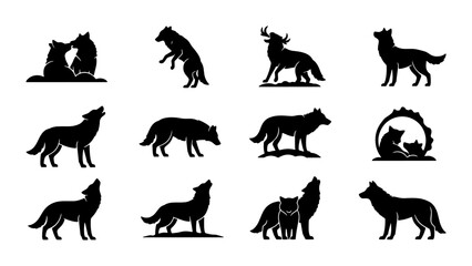 Obraz premium Wolf Silhouette Collection, Wild Animal Vector Icons, Nature Wildlife Graphics, Canine Spirit Art, Forest Predator Set