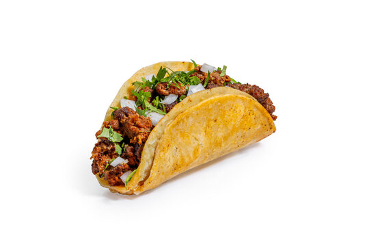 Authentic Chorizo Street Taco with Cilantro and Onions with Clipping Path