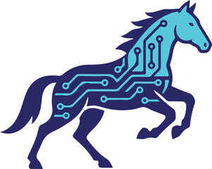 Obraz premium Digital technology concept illustration of a running horse with circuit board patterns.