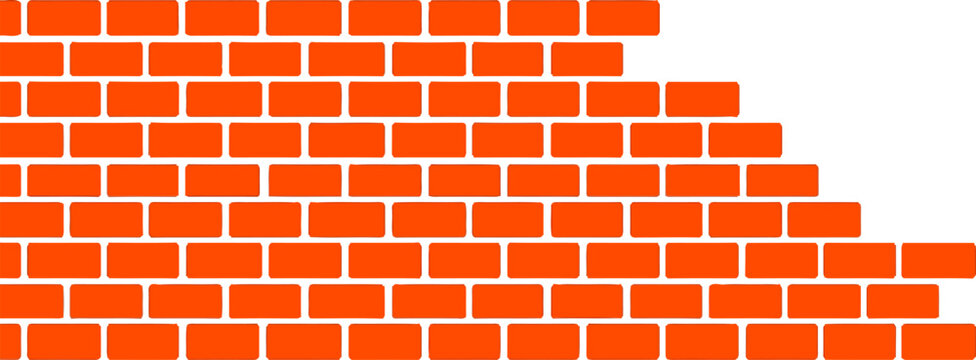 Red brick wall pattern with rounded edges and white background orange