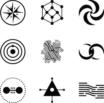Set of abstract geometric symbols and futuristic icons.