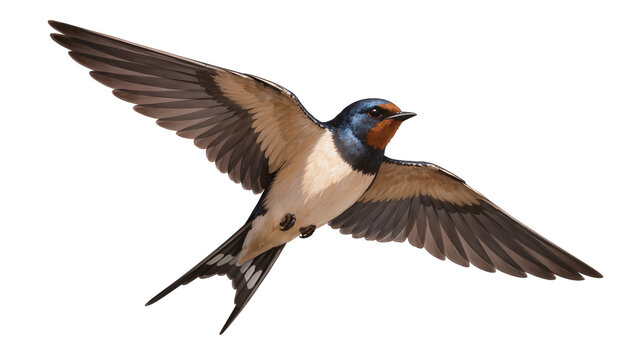 Barn swallow bird in flight with wings spread
