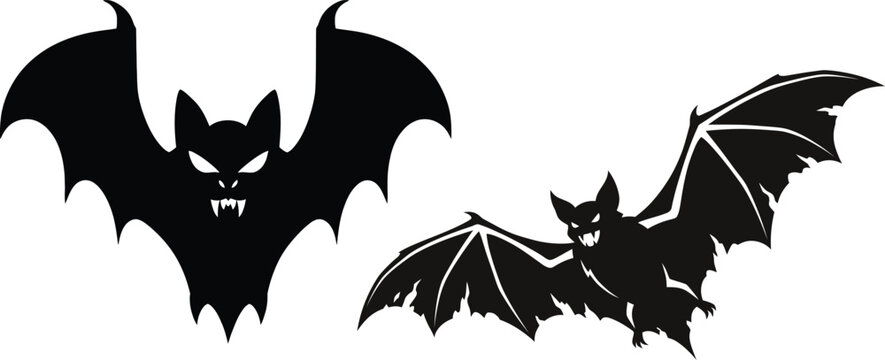 Black bats flying with spooky faces