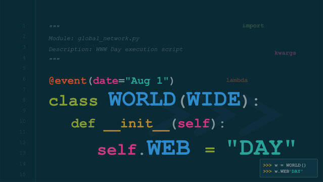 Python Code for World Wide Web Day Digital Illustration for Technology Programming Background and Global Network Celebration Development Script Interface