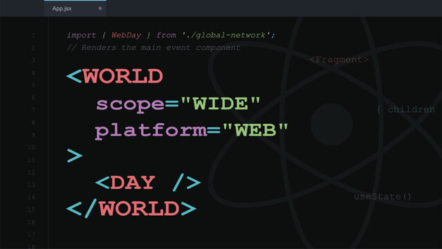 World Wide Web Day programming code on dark editor interface Modern digital art illustration Technology concept for developers software engineering internet growth tech