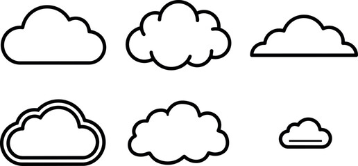 Fototapeta premium Black outline cloud icons set with various shapes simple vector