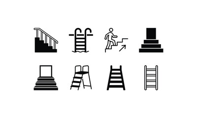 Obraz premium Set of black silhouette stairs and ladders isolated on transparent.