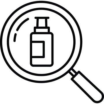 Cosmetic Product Search Line Icon - Skincare Bottle Magnifier Outline Vector