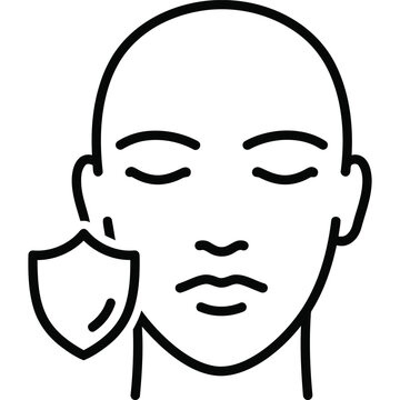 Skin Barrier Protection Line Icon - Facial Shield Outline Vector Symbol