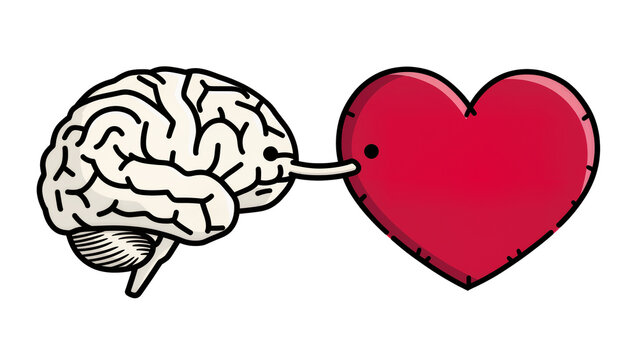 Brain connected to red heart symbol