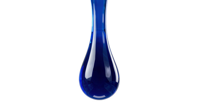 Blue glass vase with curved shape and reflective surface