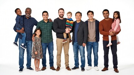 Obraz premium Diverse group of men and children smiling together in a studio portrait