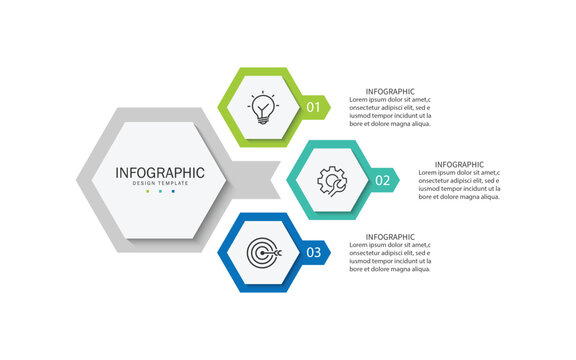 Vector infographic label design with hexagon infographic template design and 3 options or steps.