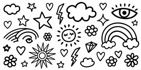 Fototapeta premium Black Line Art Doodle Icons Set On White Background