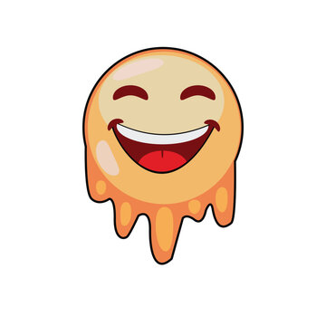 Melting Happy Smile Emoji Cartoon Vector Icon with Glossy Dripping Effect