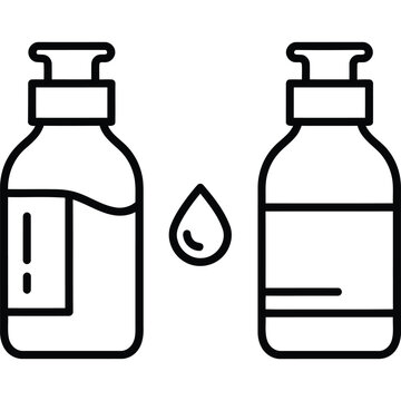 Cosmetic Bottle Line Icon with Liquid Drop - Skincare Product Outline Vector Symbol