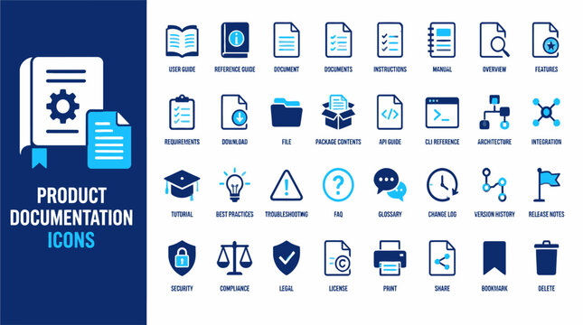 Product documentation icons collection for digital files.