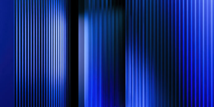 Abstract blue glass texture background with vertical lines ribbed geometric pattern modern architectural design element dark blue shades gradient lighting effect elegant corporate backdrop
