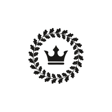 Minimal Crown with Oak Wreath Black Vector Illustration