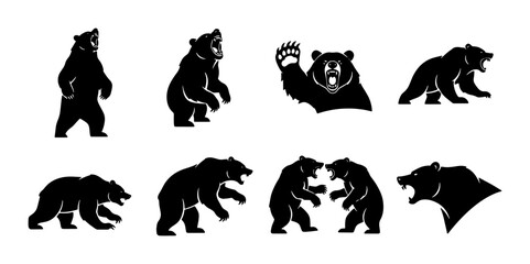 Diverse Bear Silhouettes Collection, Wild Animal Vector Icons, Nature Wildlife Graphic Elements, Mammal Poses Set © Akas