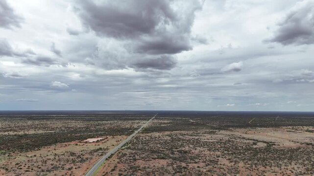 High Angle View of the Stuart Highway Stretching Through the Remote Red Desert Landscape of the Australian Outback, Northern Territory