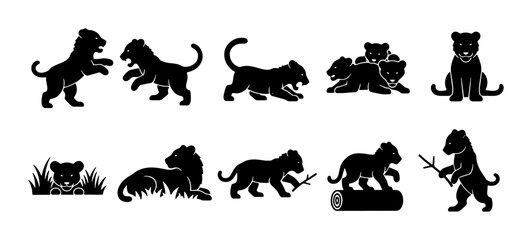 Black Panther Silhouette Collection, Wild Cat Poses Vector Pack, Big Cat Icon Set, Jungle Predator Graphics, Feline Animal Illustrations © Afif