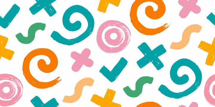 Colorful brush stroke pattern with swirls spirals and cross shapes