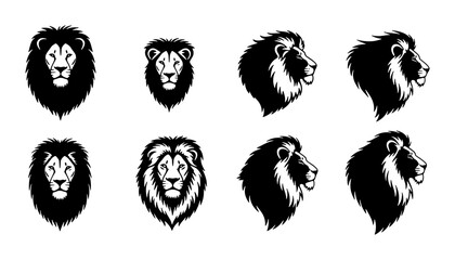 Lion Head Vector Icons, Majestic Mane Wildlife Portraits, Fierce Big Cat Silhouettes, Royal Animal Graphics Set © Afif