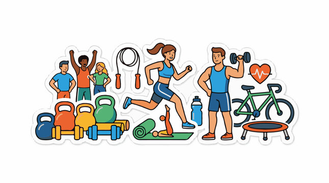 Diverse group engaged in various healthy lifestyle activities and exercises