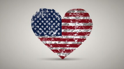 Obraz premium Distressed american flag heart symbol on neutral background
