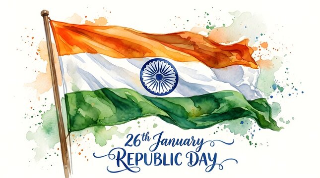 Indian republic day watercolor flag illustration
